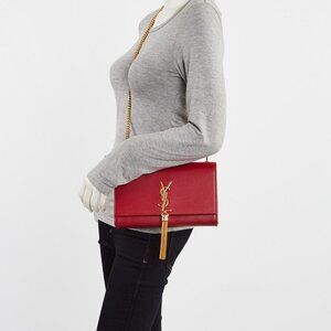 Yves Saint Laurent Red Leather Monogram Medium Kate Tassel Bag